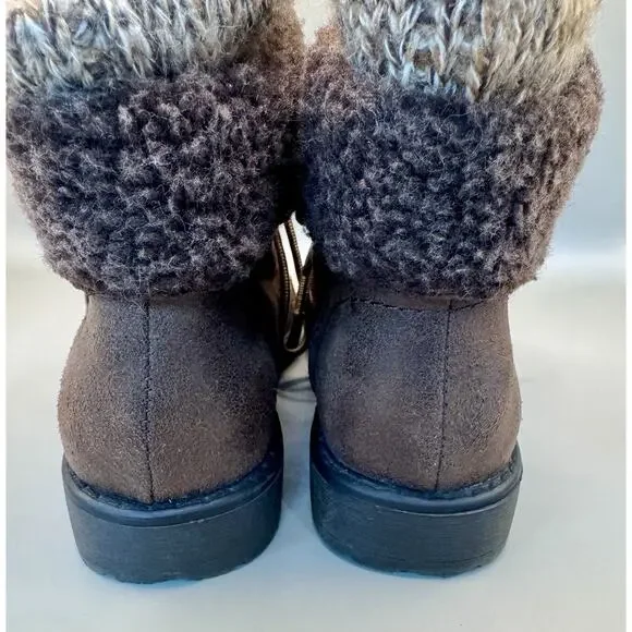 Cliffs by White Mountain Brown Fold Over Knit Cuff Boots Women’s 6M Lace Up - Picture 2 of 12